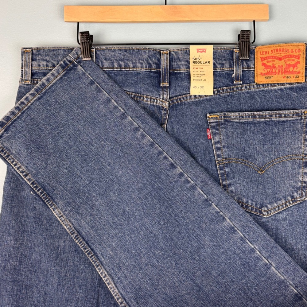 NEW Levi's 505 Regular Men's 40x32 Blue Straight Leg Stretch Denim Jeans Casual